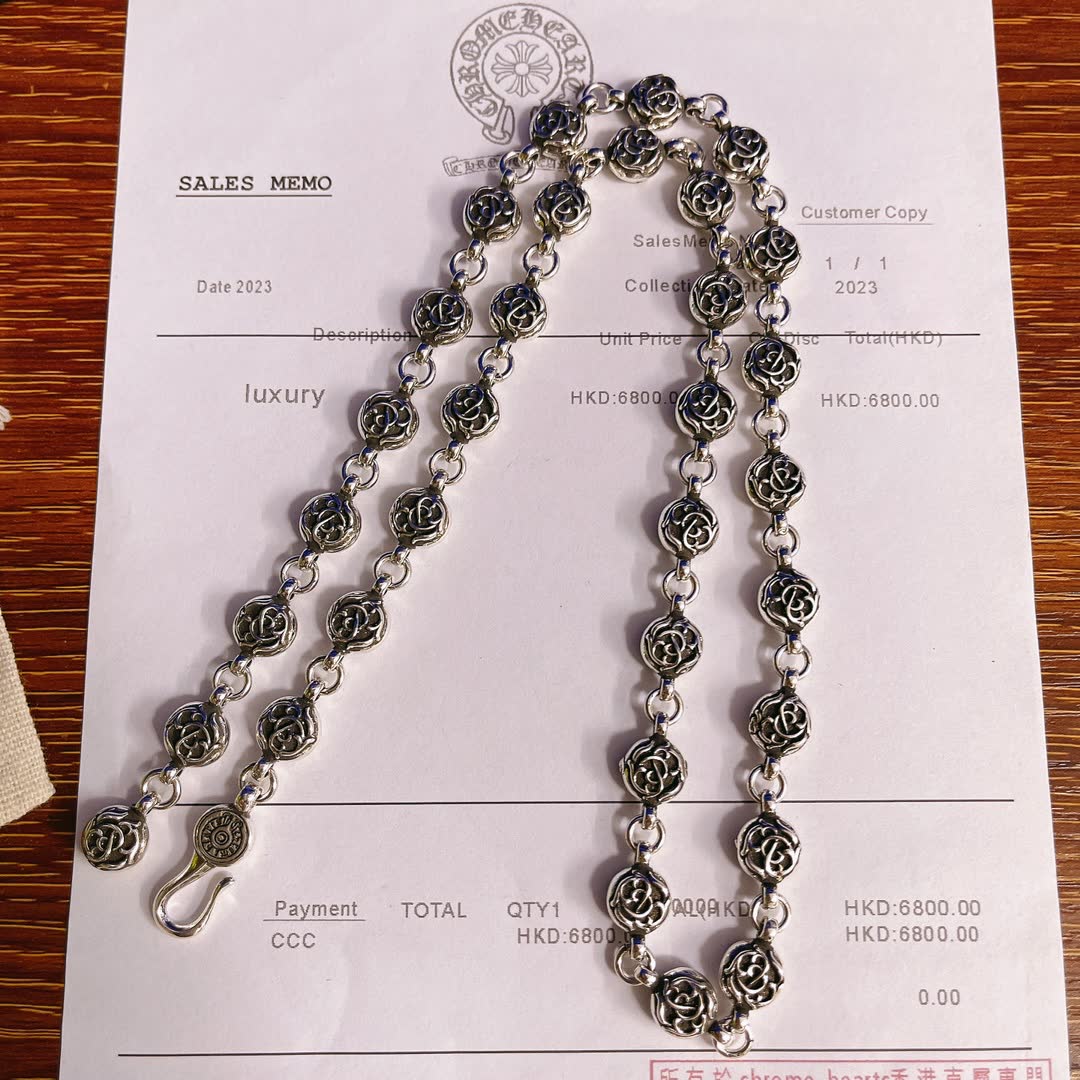 Chrome Hearts Silver Rose Chain Necklace